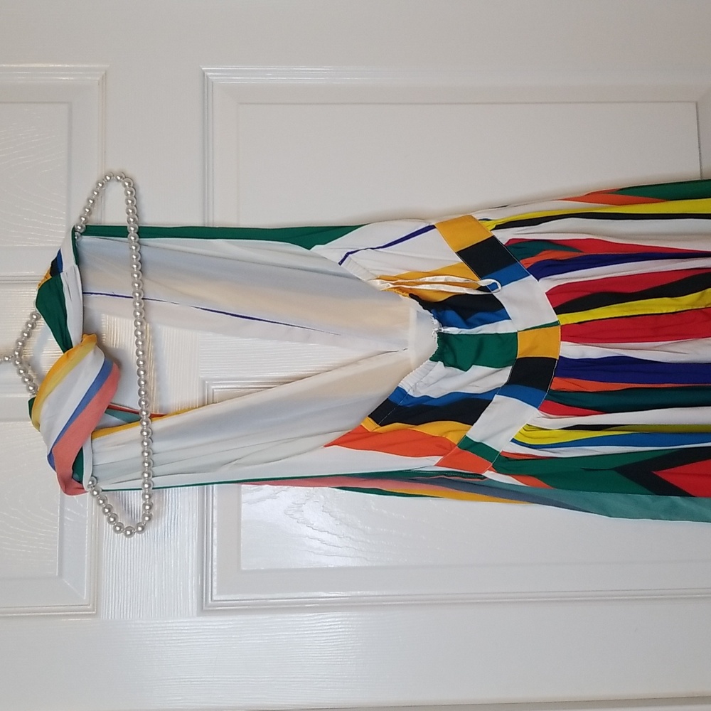 Boston Proper Vertical Backless Striped Halter Top Sleeveless Maxi Dress - Picture 5 of 14